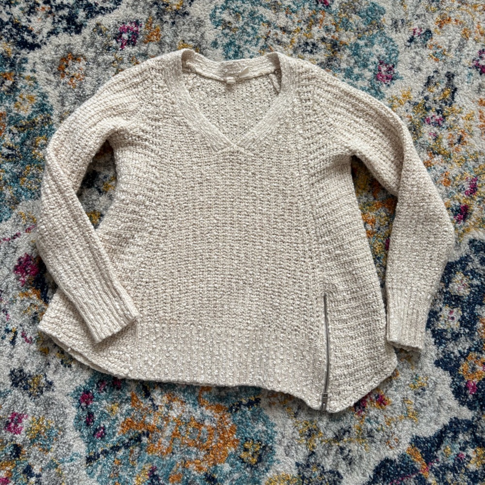 Anthropologie Moth Chunky Knit Cotton Wool Blend V Neck Sweater XS